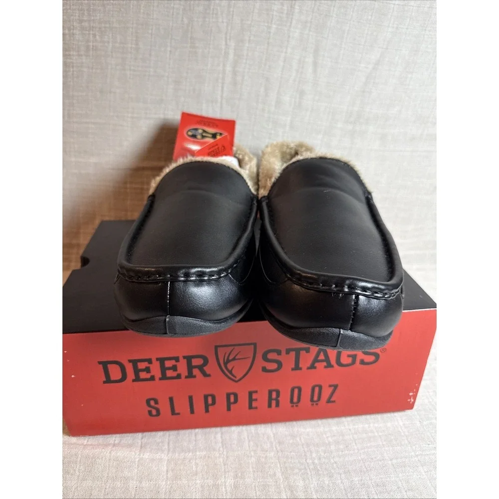 DEER STAGS Spun Faux Leather Comfort Slipper Black In&outdoor Mens‎ Size 10